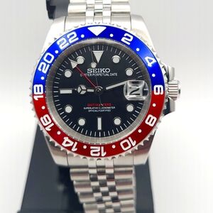 New 40mm SeikoMod GMT Automatic Watch "Pepsi "